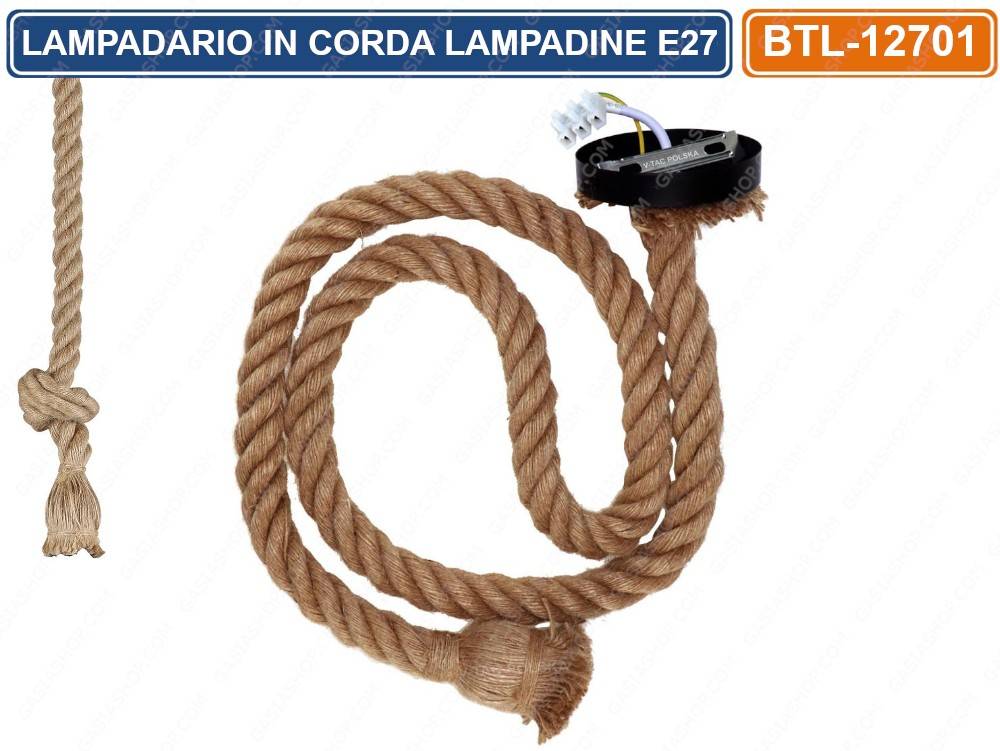 LAMPADARIO IN CORDA CON PORTALAMPADA PER LAMPADINE ATTACCO E27 1.5 METRI-0