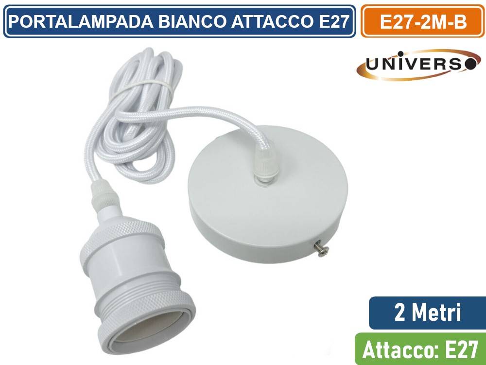 LAMPADARIO PORTALAMPADA IN METALLO A SOSPENSIONE DI COLORE BIANCO PER LAMPADINE E27-0