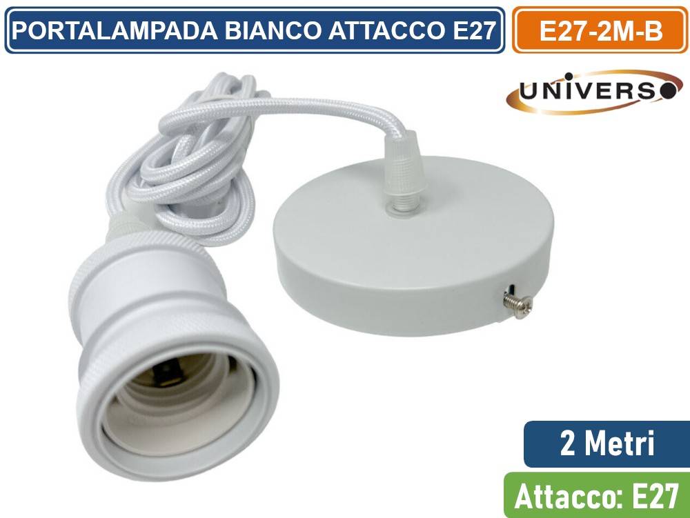 LAMPADARIO PORTALAMPADA IN METALLO A SOSPENSIONE DI COLORE BIANCO PER LAMPADINE E27-1