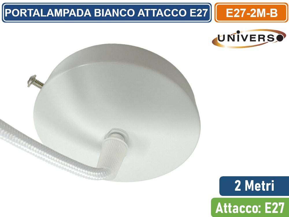 LAMPADARIO PORTALAMPADA IN METALLO A SOSPENSIONE DI COLORE BIANCO PER LAMPADINE E27-3