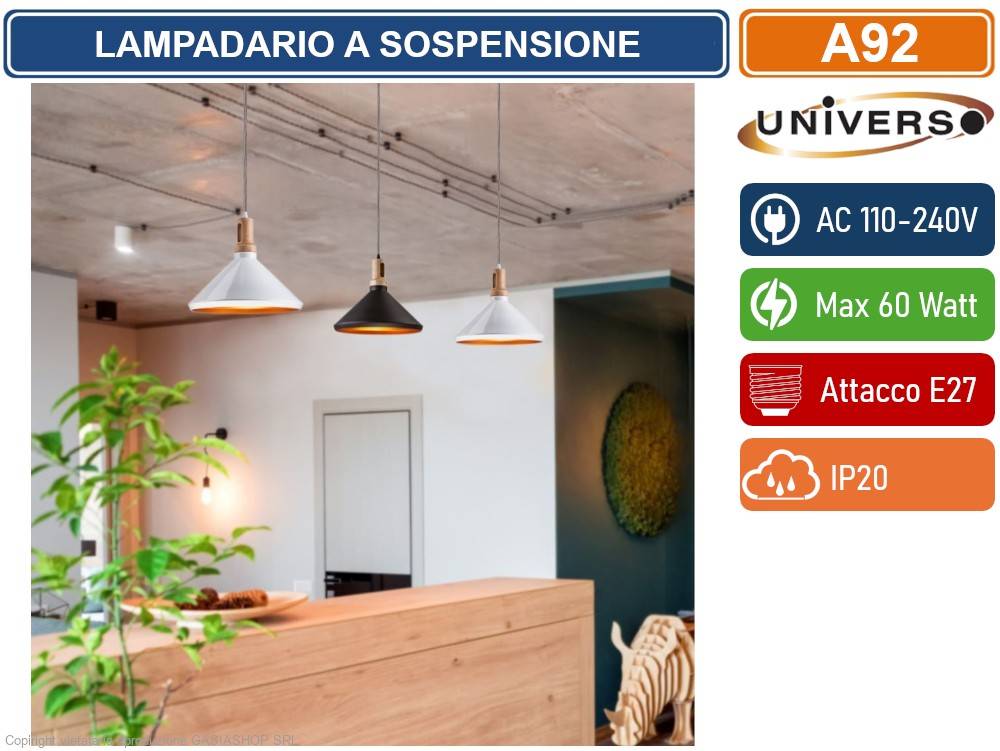 UNIVERSO A92 LAMPADARIO IN METALLO A CAMPANA CON PORTALAMPADA PER LAMPADINE E27 - COLORE: NERO-1