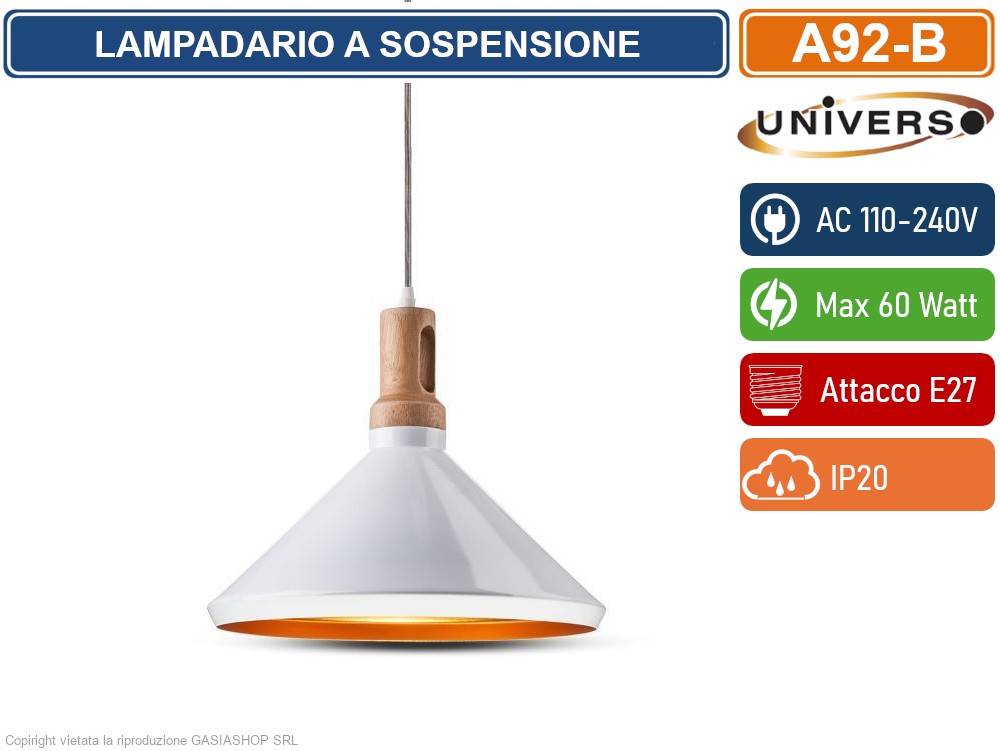 UNIVERSO A92 LAMPADARIO IN METALLO A CAMPANA CON PORTALAMPADA PER LAMPADINE E27 - COLORE: NERO-3