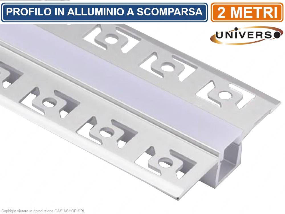 PROFILO IN ALLUMINIO A SCOMPARSA PER STRISCE LED LUNGHEZZA 2 METRI-0