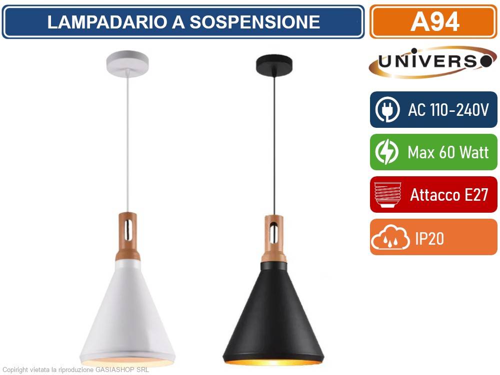 UNIVERSO A94 LAMPADARIO IN METALLO A CAMPANA CON PORTALAMPADA PER LAMPADINE E27 - COLORE: BIANCO-0