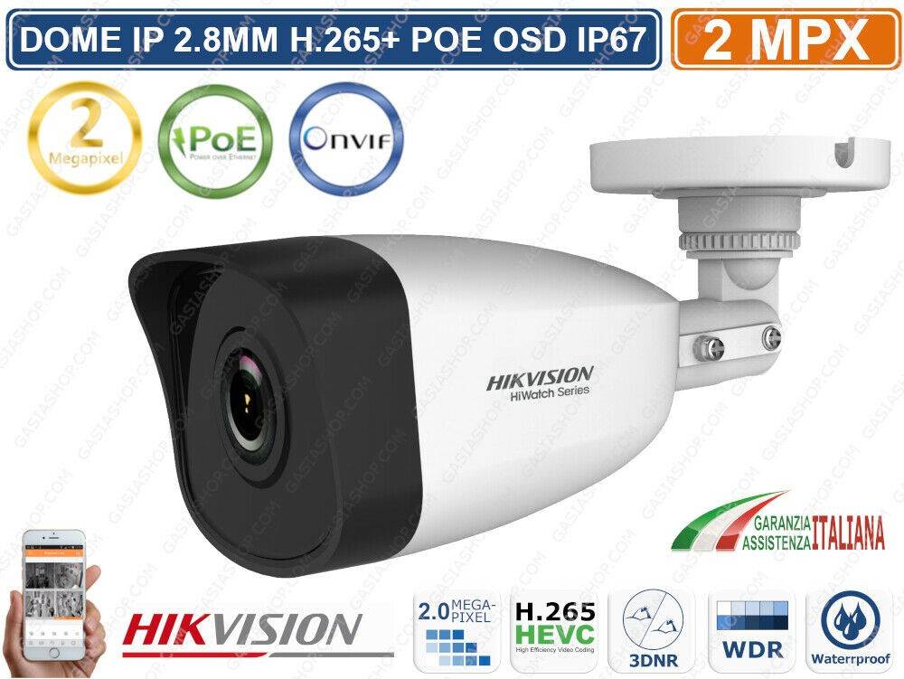 HIKVISION HWI-B121H TELECAMERA BULLET IP HD 1080P 2MPX 2.8MM H.265+ POE OSD IP67-0