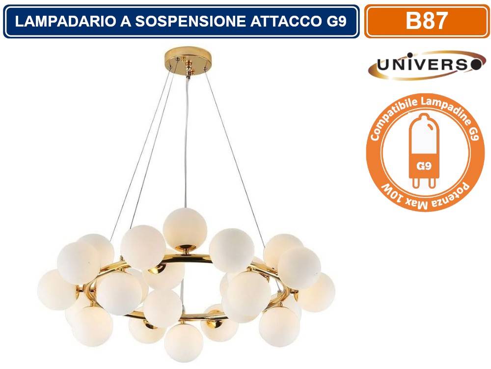 LAMPADARIO LED A SOSPENSIONE IN METALLO DI COLORE BRONZO DOTATO DI 25 SFERE IN VETRO DA 10CM CON ATTACCO G9 MAX 250W-0