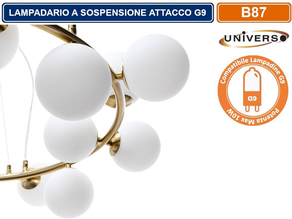 LAMPADARIO LED A SOSPENSIONE IN METALLO DI COLORE BRONZO DOTATO DI 25 SFERE IN VETRO DA 10CM CON ATTACCO G9 MAX 250W-1