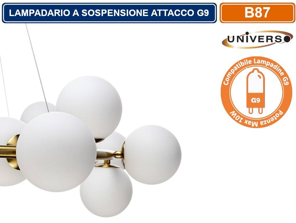 LAMPADARIO LED A SOSPENSIONE IN METALLO DI COLORE BRONZO DOTATO DI 25 SFERE IN VETRO DA 10CM CON ATTACCO G9 MAX 250W-2