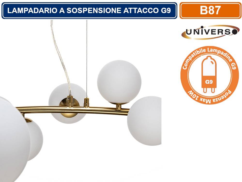 LAMPADARIO LED A SOSPENSIONE IN METALLO DI COLORE BRONZO DOTATO DI 25 SFERE IN VETRO DA 10CM CON ATTACCO G9 MAX 250W-3