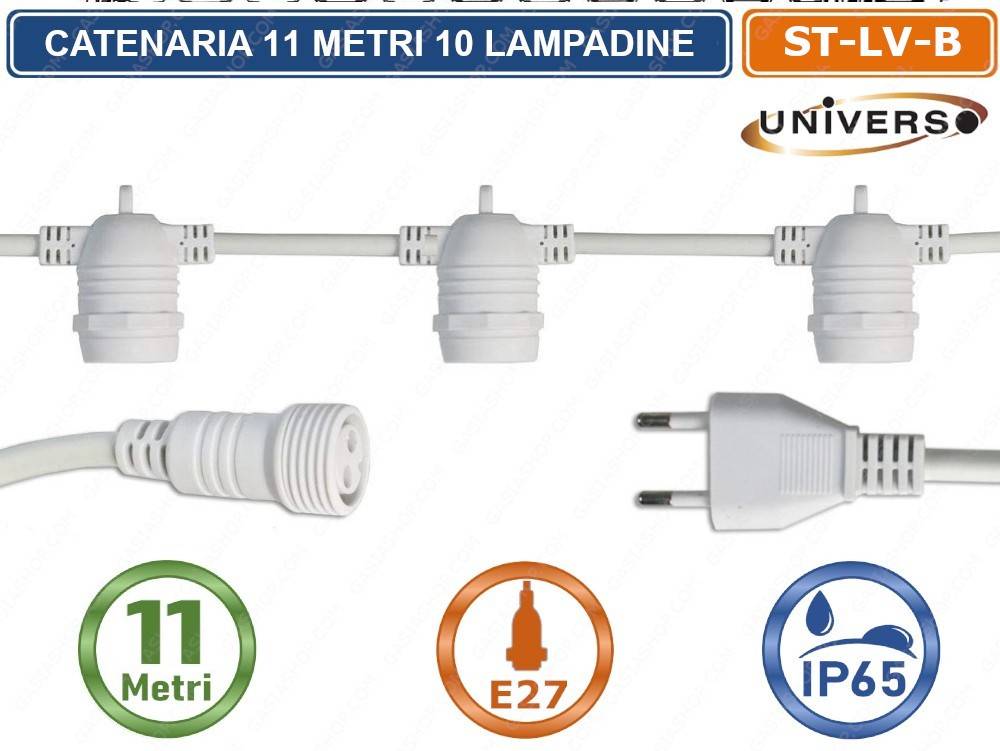CATENA CATENARIA LUMINOSA 11 METRI BIANCA PER 10 LAMPADINE LED E27 PER ESTERNO IP65-1