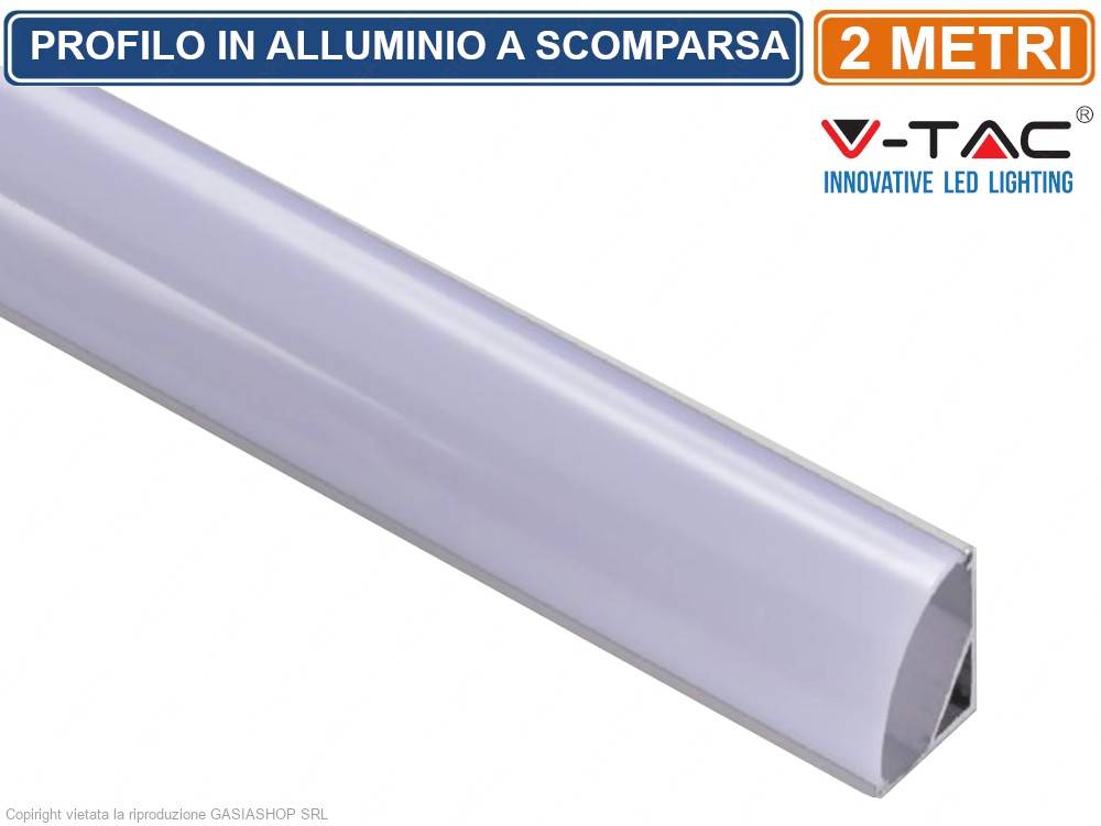 V-TAC Profilo Alluminio Angolare Silver per Strip LED (Max: 10,5mm) Satinato 2m-0