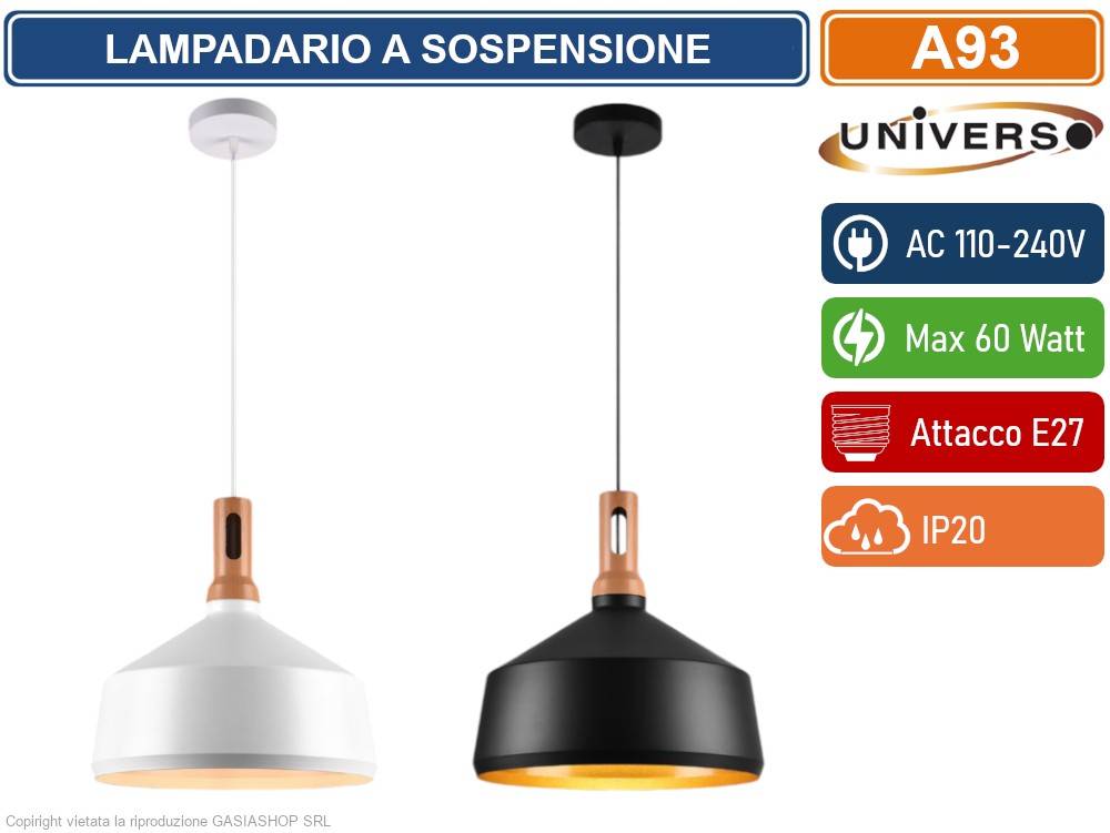 UNIVERSO A93 LAMPADARIO IN METALLO A CAMPANA CON PORTALAMPADA PER LAMPADINE E27 - COLORE: NERO-0