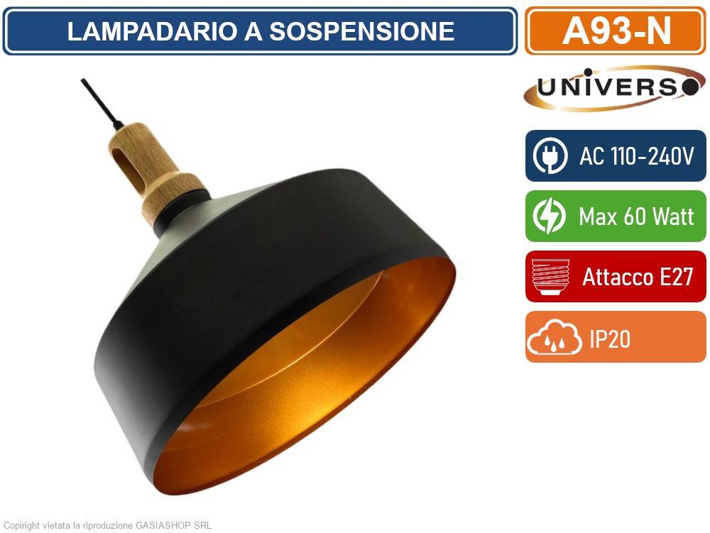 UNIVERSO A93 LAMPADARIO IN METALLO A CAMPANA CON PORTALAMPADA PER LAMPADINE E27 - COLORE: NERO-4