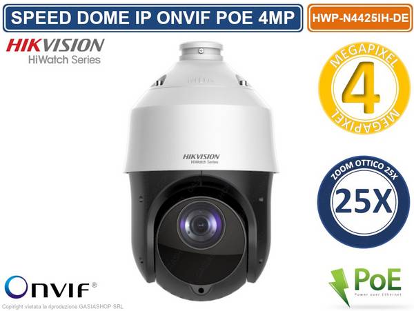 HIKVISION HWP-N4425IH-DE HIWATCH SERIES TELECAMERA SPEED DOME IP PTZ 4MP MOTORIZZATA 25X 4.8~120MM POE+ OSD WDR IP66