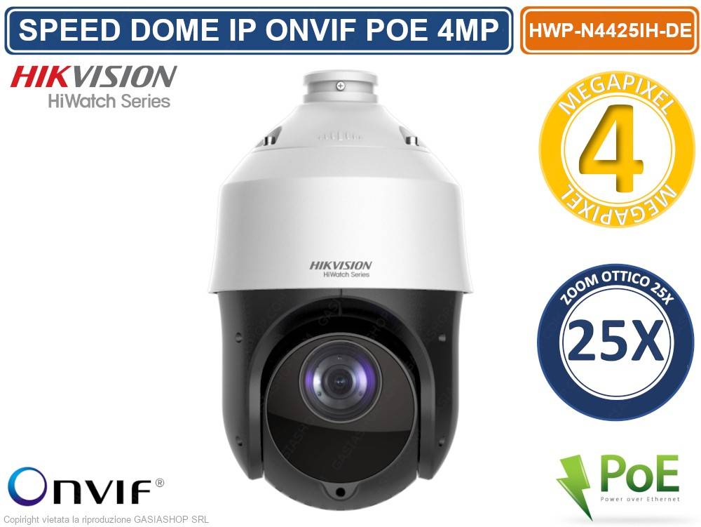 HIKVISION HWP-N4425IH-DE HIWATCH SERIES TELECAMERA SPEED DOME IP PTZ 4MP MOTORIZZATA 25X 4.8~120MM POE+ OSD WDR IP66-0