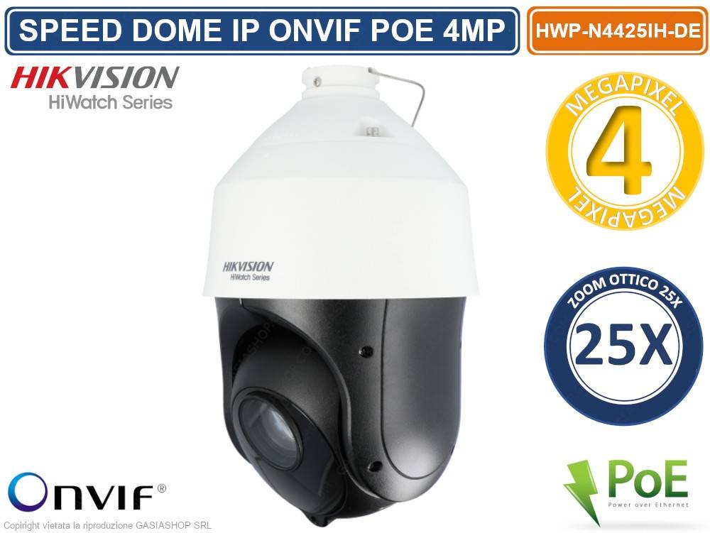 HIKVISION HWP-N4425IH-DE HIWATCH SERIES TELECAMERA SPEED DOME IP PTZ 4MP MOTORIZZATA 25X 4.8~120MM POE+ OSD WDR IP66-1