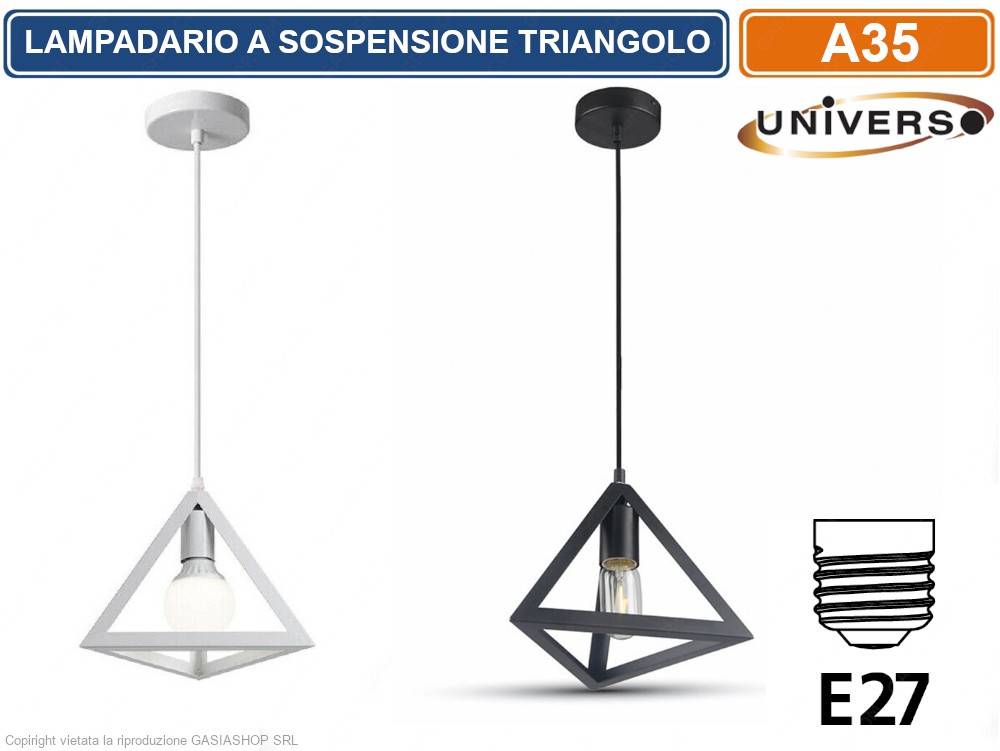 LAMPADARIO A SOSPENSIONE PENDENTE FORMA TRIANGOLARE CON ATTACCO E27 FINITURA BIANCO NERO - COLORE: NERO-0