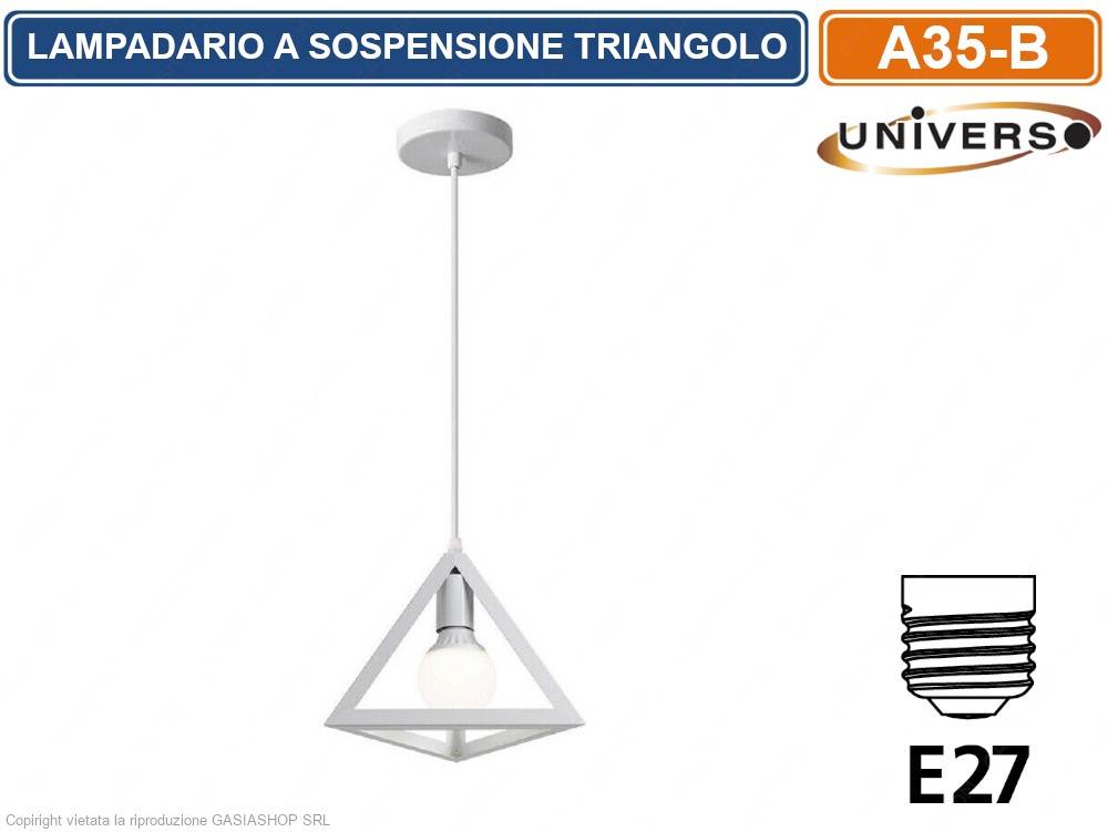 LAMPADARIO A SOSPENSIONE PENDENTE FORMA TRIANGOLARE CON ATTACCO E27 FINITURA BIANCO NERO - COLORE: NERO-1