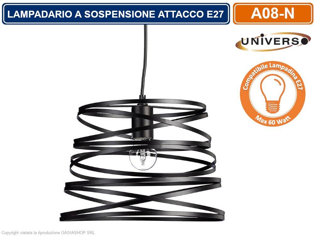 LAMPADARIO MODERNO A SOSPENSIONE CON PARALUME IN METALLO TRAFORATO A VORTICE ATTACCO E27 BIANCO NERO - COLORE: NERO-4
