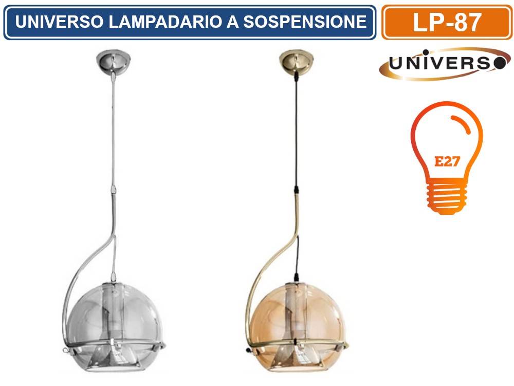 LAMPADARIO A SOSPENSIONE CON LAMPADA PENDENTE IN VETRO RUOTABILE ATTACCO E27 - COLORE: ORO-0