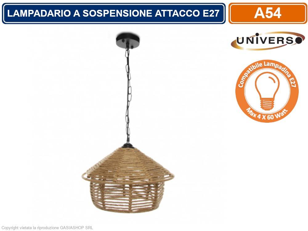 LAMPADARIO A SOSPENSIONE COUTRY RUSTICO IN CORDA CANAPA CON ATTACCO E27-0