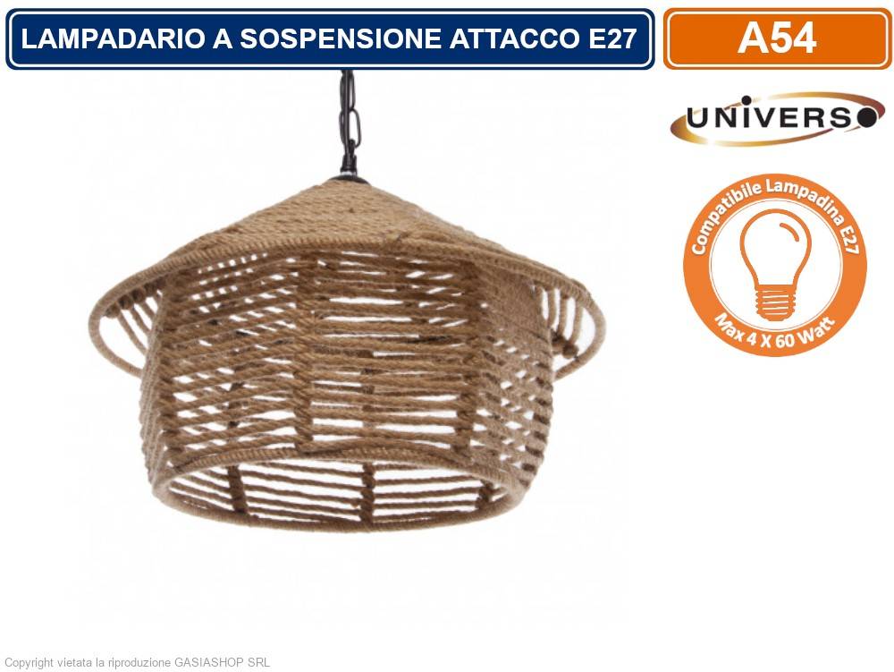LAMPADARIO A SOSPENSIONE COUTRY RUSTICO IN CORDA CANAPA CON ATTACCO E27-1
