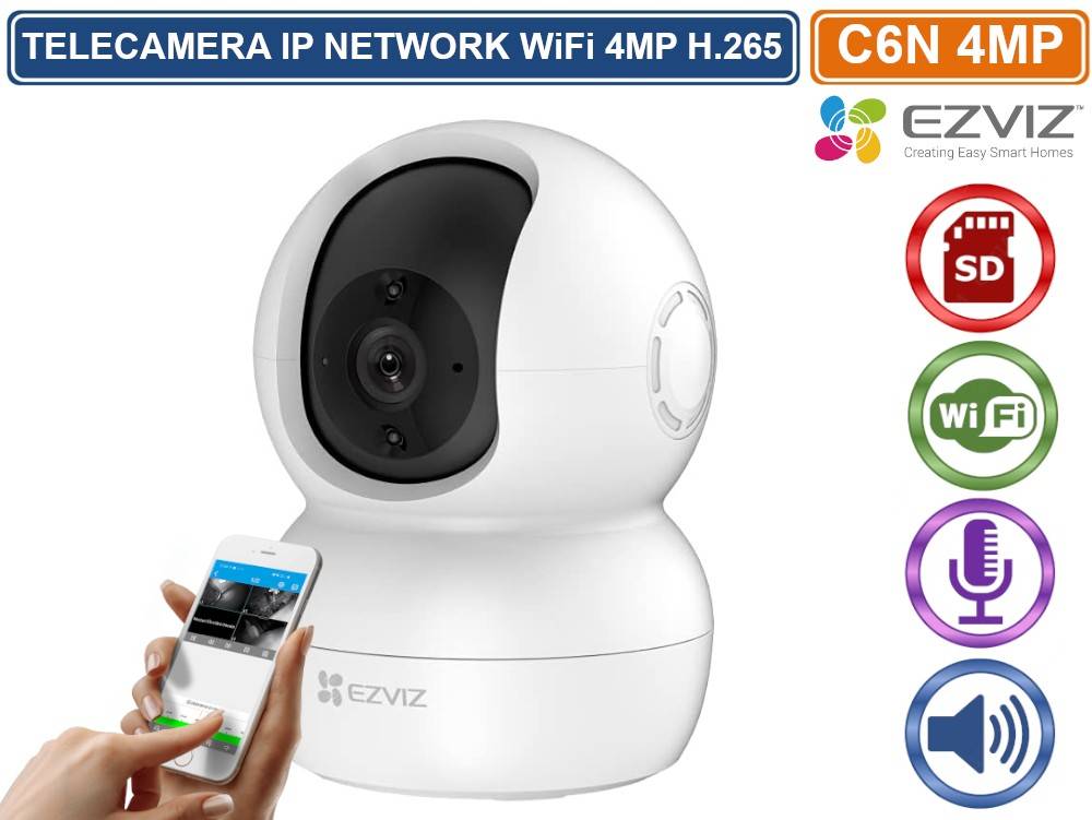 EZVIZ C6N TELECAMERA IP NETWORK MOTORIZZATA WIFI 2.4 GHZ DA INTERNO 4MP REGISTRA SU SD AUDIO BIDIREZIONALE-0