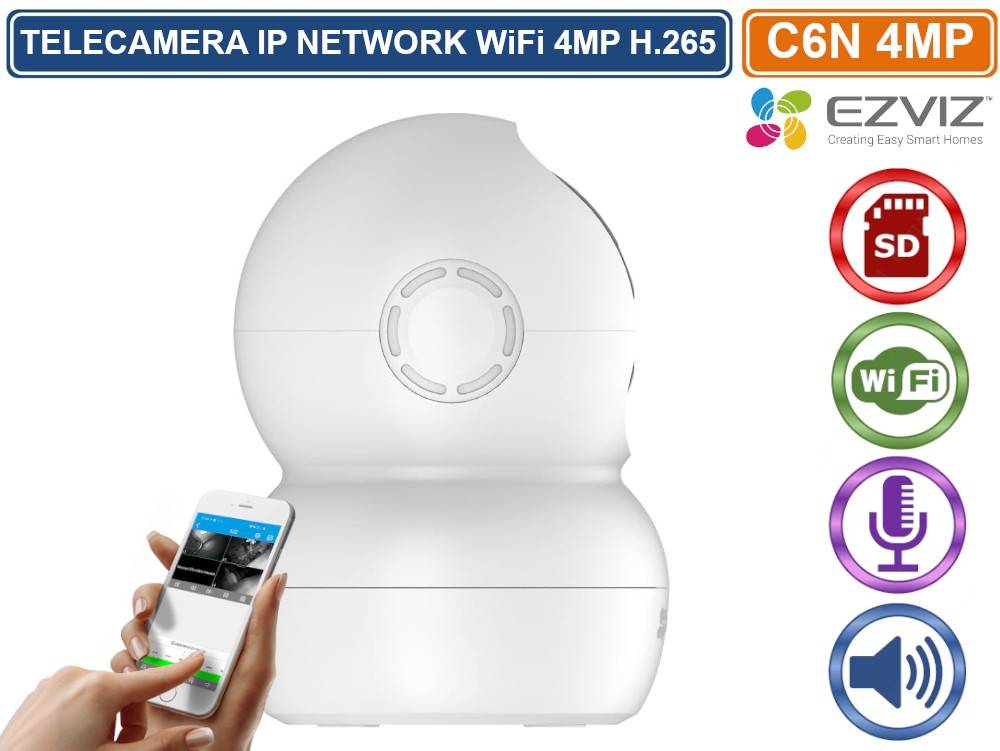 EZVIZ C6N TELECAMERA IP NETWORK MOTORIZZATA WIFI 2.4 GHZ DA INTERNO 4MP REGISTRA SU SD AUDIO BIDIREZIONALE-2