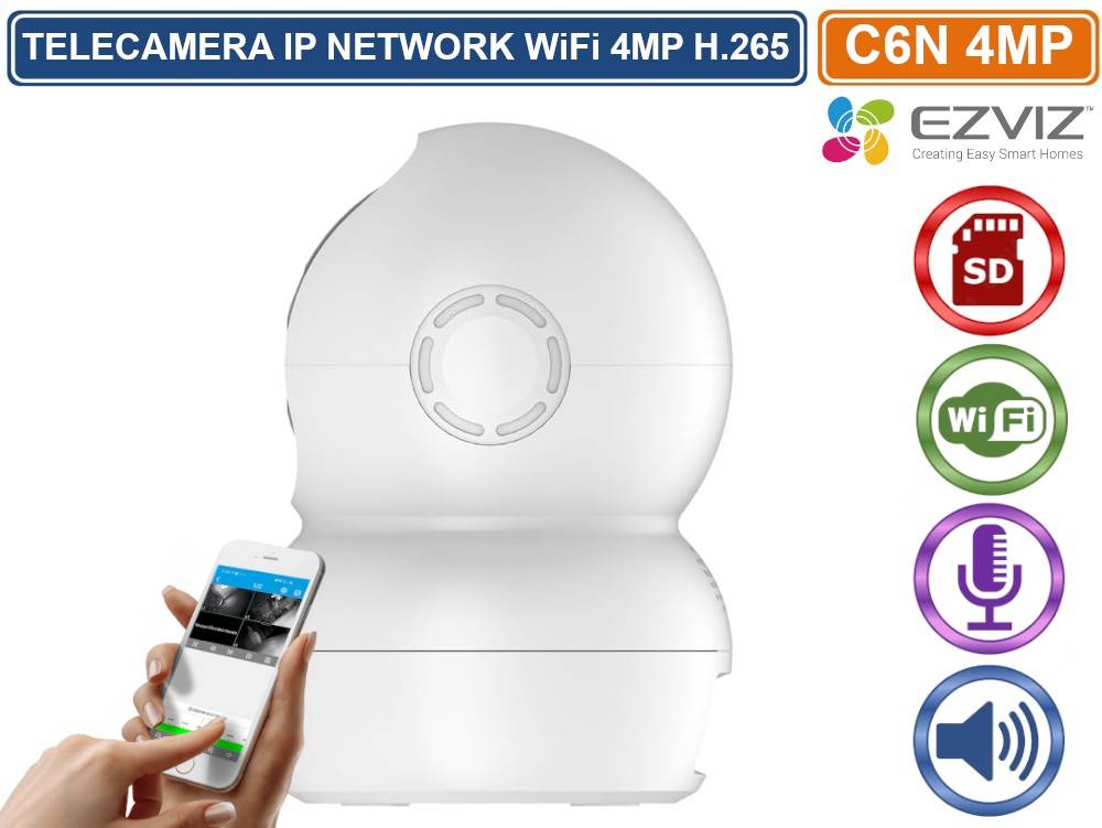 EZVIZ C6N TELECAMERA IP NETWORK MOTORIZZATA WIFI 2.4 GHZ DA INTERNO 4MP REGISTRA SU SD AUDIO BIDIREZIONALE-3