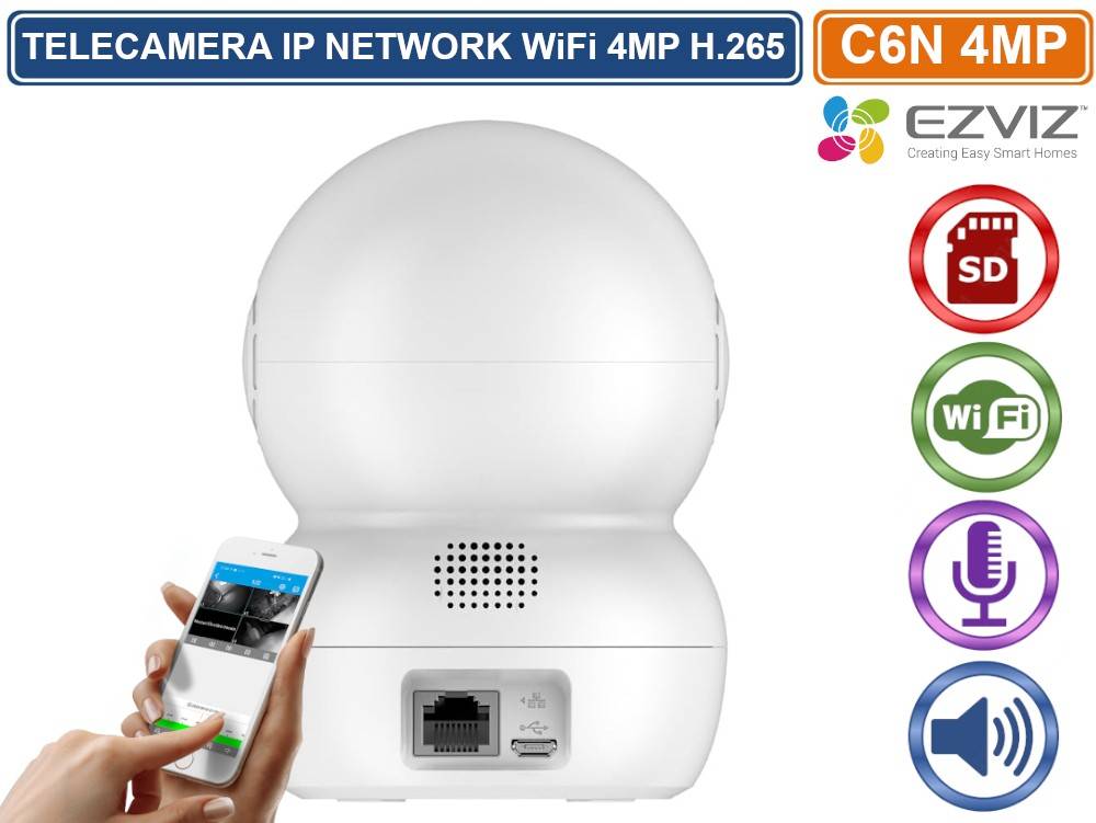 EZVIZ C6N TELECAMERA IP NETWORK MOTORIZZATA WIFI 2.4 GHZ DA INTERNO 4MP REGISTRA SU SD AUDIO BIDIREZIONALE-4