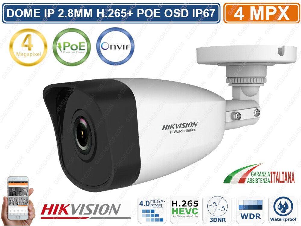 HIKVISION HWI-B140H TELECAMERA BULLET IP HD+ 4MPX 2.8MM H.265+ POE OSD IP67-0