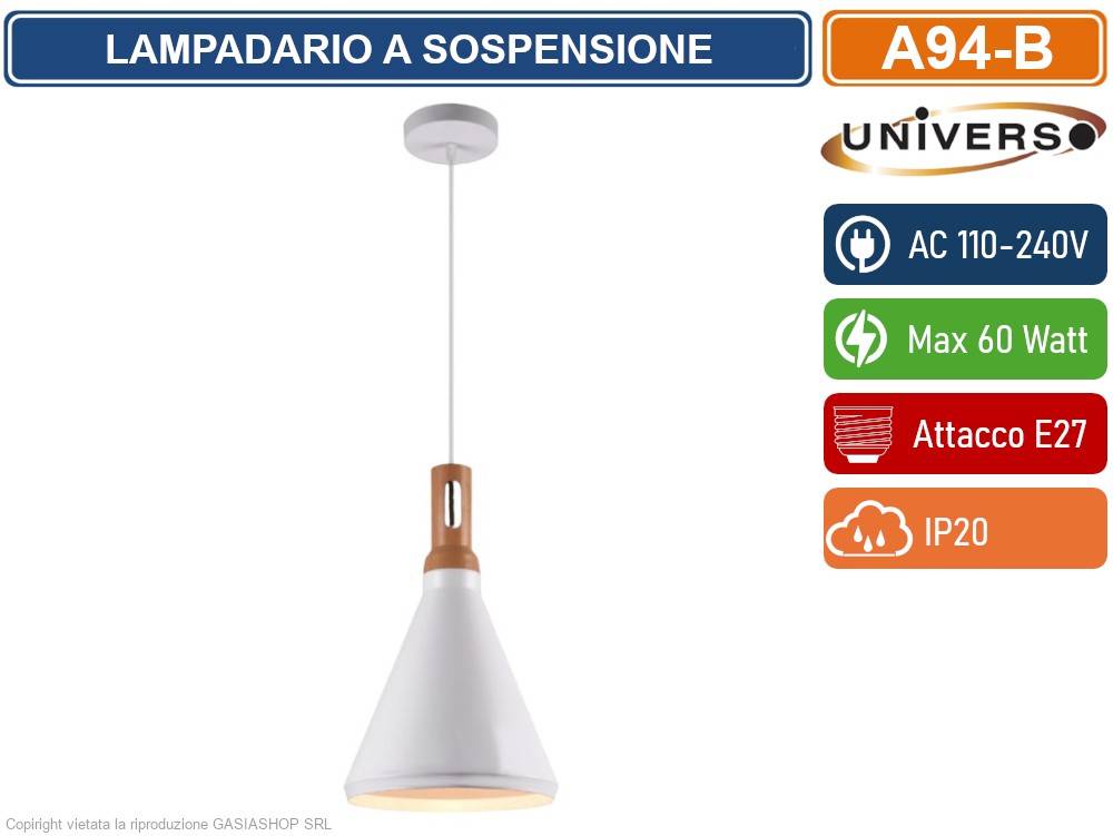 UNIVERSO A94 LAMPADARIO IN METALLO A CAMPANA CON PORTALAMPADA PER LAMPADINE E27 - COLORE: NERO-1