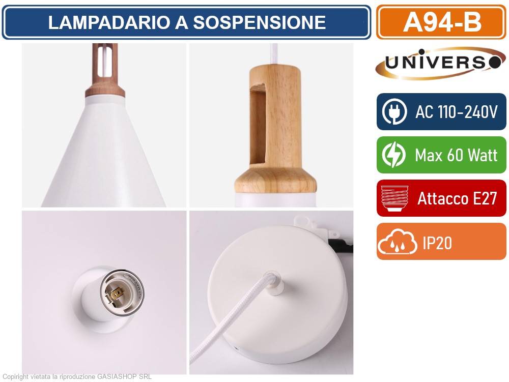 UNIVERSO A94 LAMPADARIO IN METALLO A CAMPANA CON PORTALAMPADA PER LAMPADINE E27 - COLORE: NERO-3