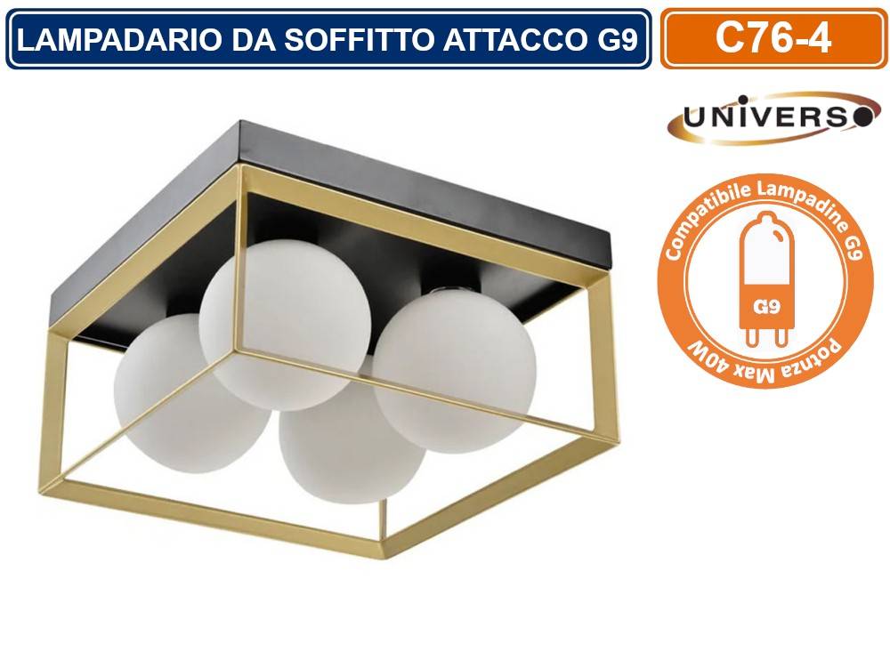 PLAFONIERA LAMPADARIO DA SOFFITTO STILE MINIMALISTA 4 SFERE IN VETRO CON ATTACCO PER LAMPADINE G9-0