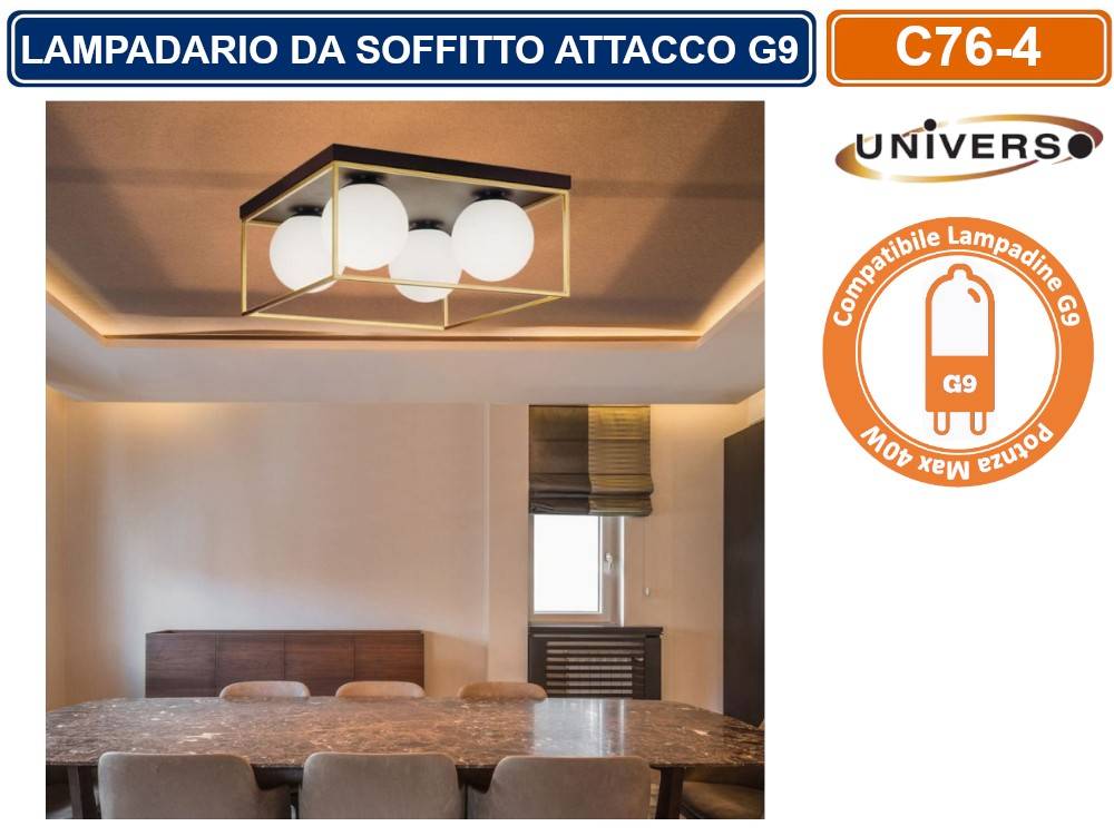 PLAFONIERA LAMPADARIO DA SOFFITTO STILE MINIMALISTA 4 SFERE IN VETRO CON ATTACCO PER LAMPADINE G9-1