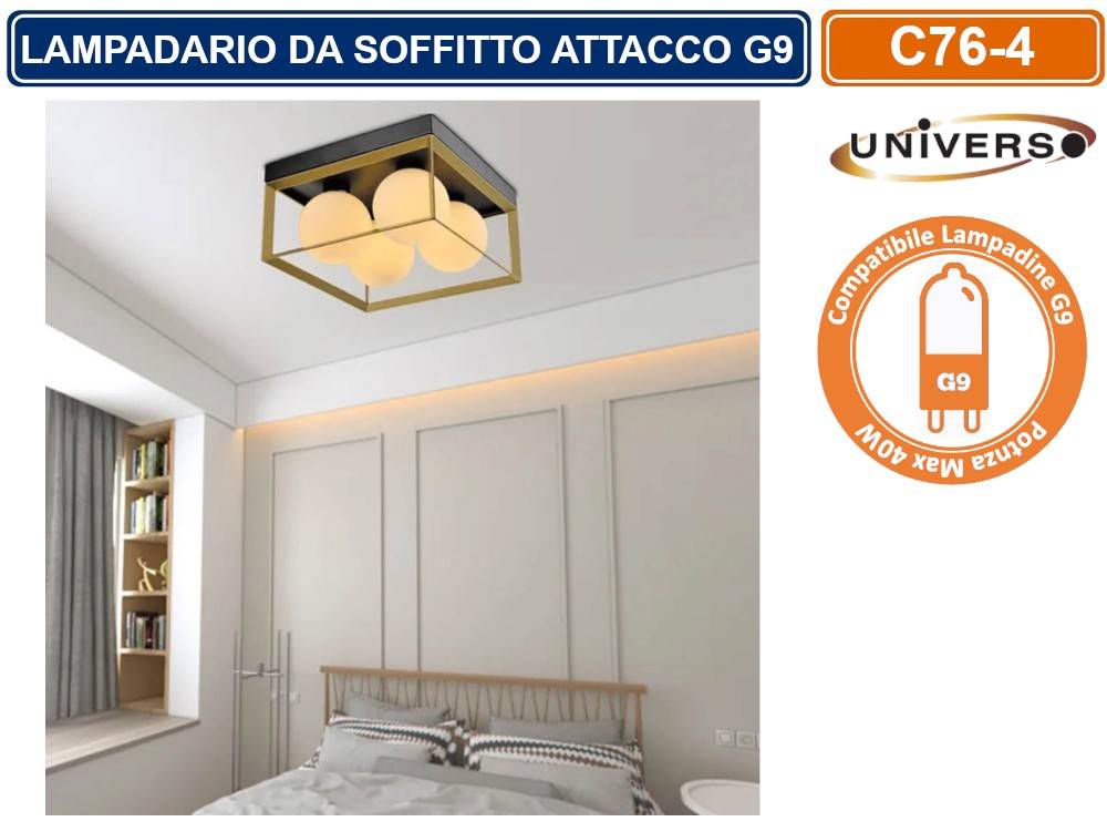 PLAFONIERA LAMPADARIO DA SOFFITTO STILE MINIMALISTA 4 SFERE IN VETRO CON ATTACCO PER LAMPADINE G9-2
