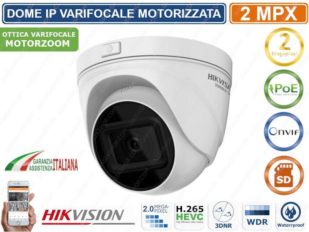 HIKVISION TELECAMERA IP DOME 1080P 2MP MOTOZOOM 2.8 12MM H.265+ POE SLOT SD IP67-0