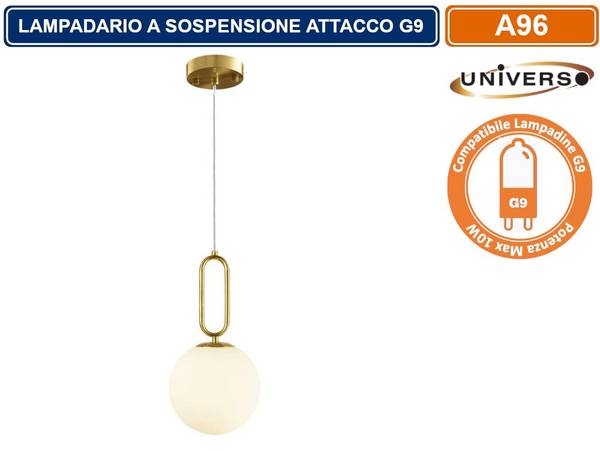 LAMPADARIO A SOSPENSIONE DA SOFFITTO OVALE IN BRONZO E SFERA IN VETRO ATTACCO PER LAMPADINA G9