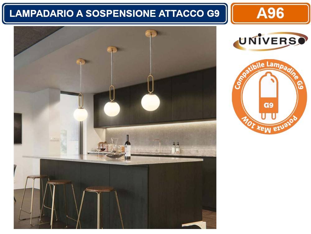 LAMPADARIO A SOSPENSIONE DA SOFFITTO OVALE IN BRONZO E SFERA IN VETRO ATTACCO PER LAMPADINA G9-1