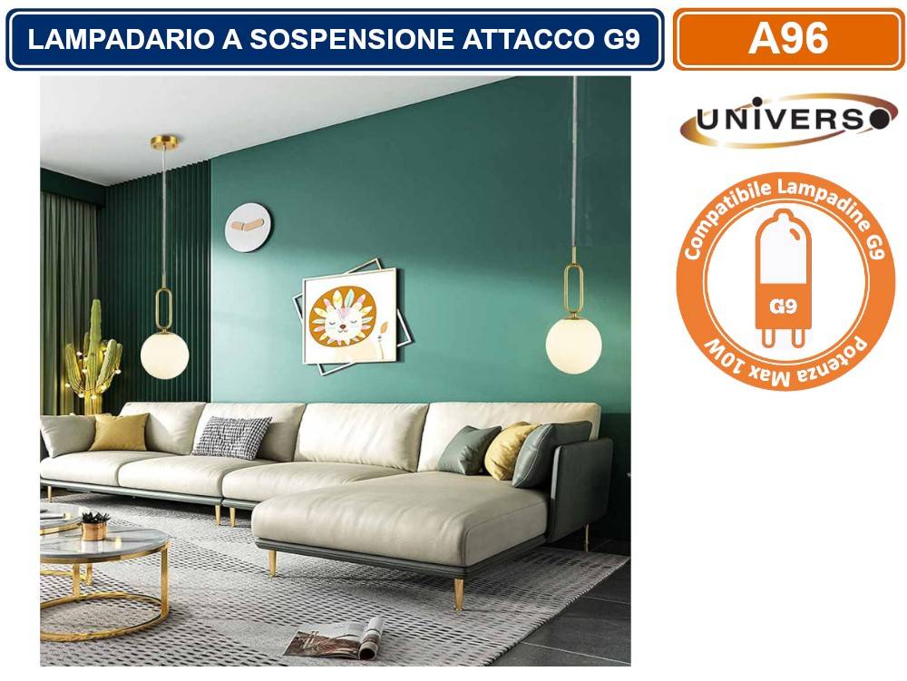 LAMPADARIO A SOSPENSIONE DA SOFFITTO OVALE IN BRONZO E SFERA IN VETRO ATTACCO PER LAMPADINA G9-2