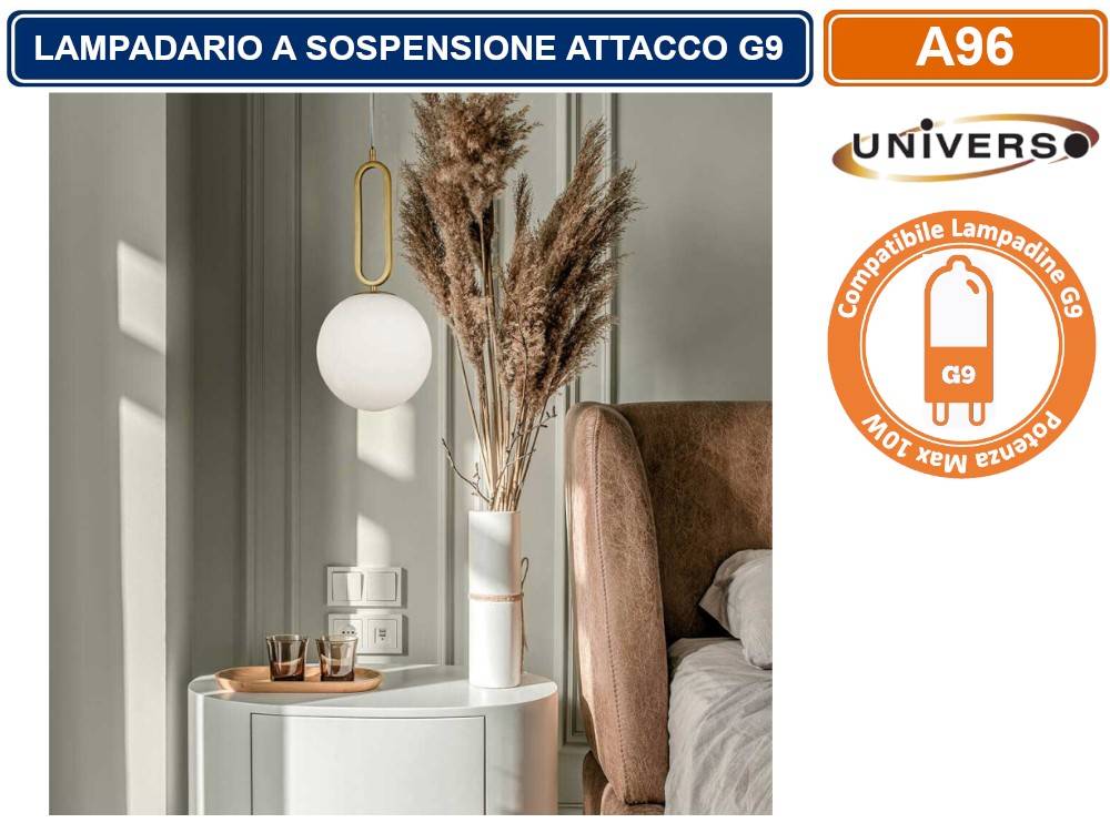 LAMPADARIO A SOSPENSIONE DA SOFFITTO OVALE IN BRONZO E SFERA IN VETRO ATTACCO PER LAMPADINA G9-3
