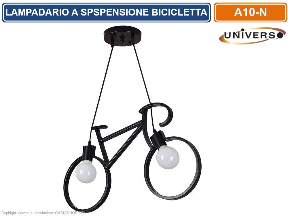 LAMPADARIO A SOSPENSIONE A FORMA DI BICICLETTA IN METALLO DI COLOREE NERO CON ATTACCO PER LAMPADINE E27-0
