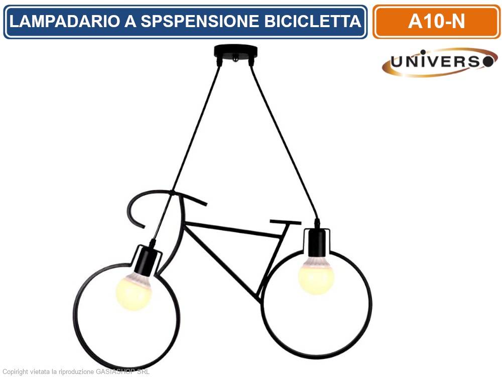 LAMPADARIO A SOSPENSIONE A FORMA DI BICICLETTA IN METALLO DI COLOREE NERO CON ATTACCO PER LAMPADINE E27-1