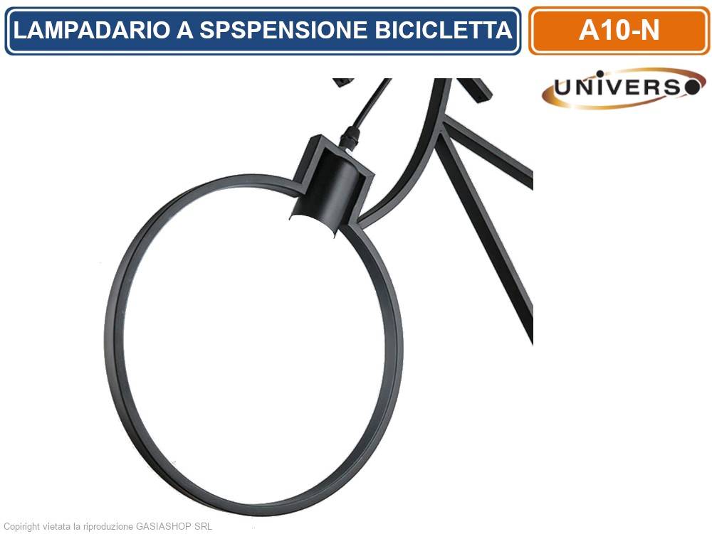 LAMPADARIO A SOSPENSIONE A FORMA DI BICICLETTA IN METALLO DI COLOREE NERO CON ATTACCO PER LAMPADINE E27-2