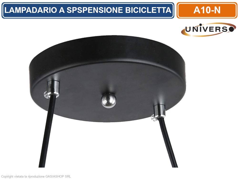 LAMPADARIO A SOSPENSIONE A FORMA DI BICICLETTA IN METALLO DI COLOREE NERO CON ATTACCO PER LAMPADINE E27-3