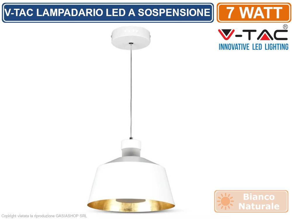 V-TAC VT-7444 LAMPADARIO A SOSPENSIONE LED 7W CAMPANA COLORE BIANCO-0