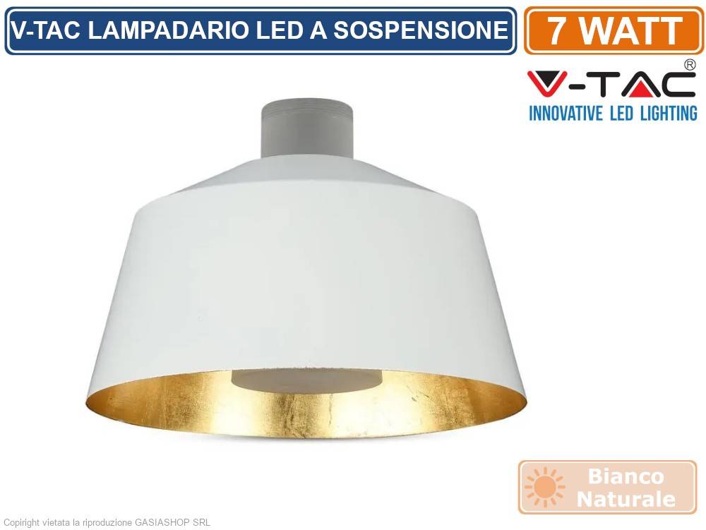 V-TAC VT-7444 LAMPADARIO A SOSPENSIONE LED 7W CAMPANA COLORE BIANCO-1