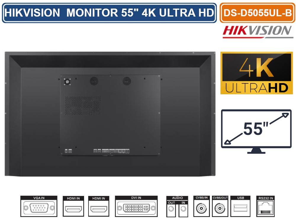 HIKVISION DS-D5055UL-B MONITOR PER VIDEOSORVEGLIANZA D-LED 55" STEREO SPEAKERS RISOLUZIONE 4K LVDS ULTRA HD-4