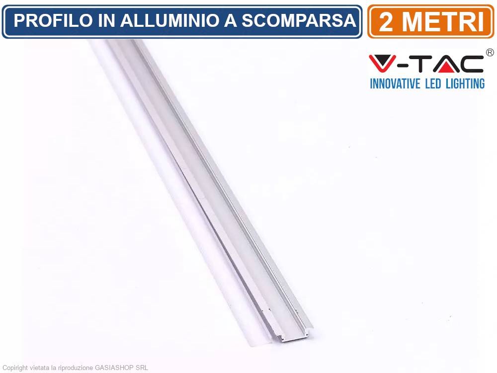 V-TAC Profilo Alluminio Silver per Strip LED Incasso (Max: 12,4mm) Satinato 2m-1