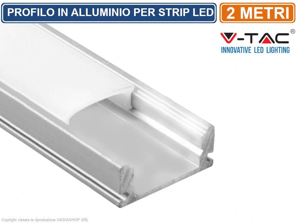 V-TAC Profilo Alluminio Silver per Strip LED (Max l: 12,4mm) Satinato 2000x17.4x7mm-0